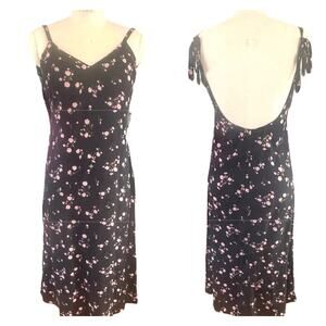 Reformation Jade Floral Open Back Midi Length Dress in Black Size Small